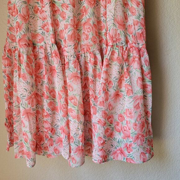 Lush Floral Short Sleeve Open Back Dress Size S - Picture 6 of 8